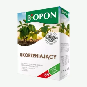 Biopon nawóz ukorzeniający 1 kg – granulowany, przyspiesza tworzenie silnego systemu korzeniowego u przesadzanych roślin, sadzonek i trawników, wystarcza na 150 sadzonek.
