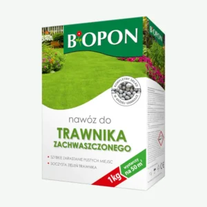 Biopon nawóz do trawnika zachwaszczonego 1 kg – granulowany, przyspiesza zarastanie pustych miejsc i zapewnia soczystą zieleń trawy, wystarcza na 50 m².